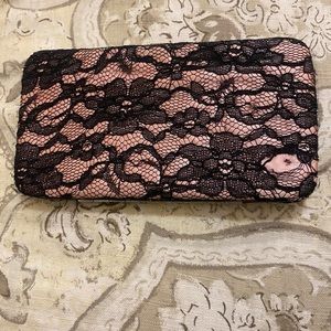 Pink and black lace continental wallet